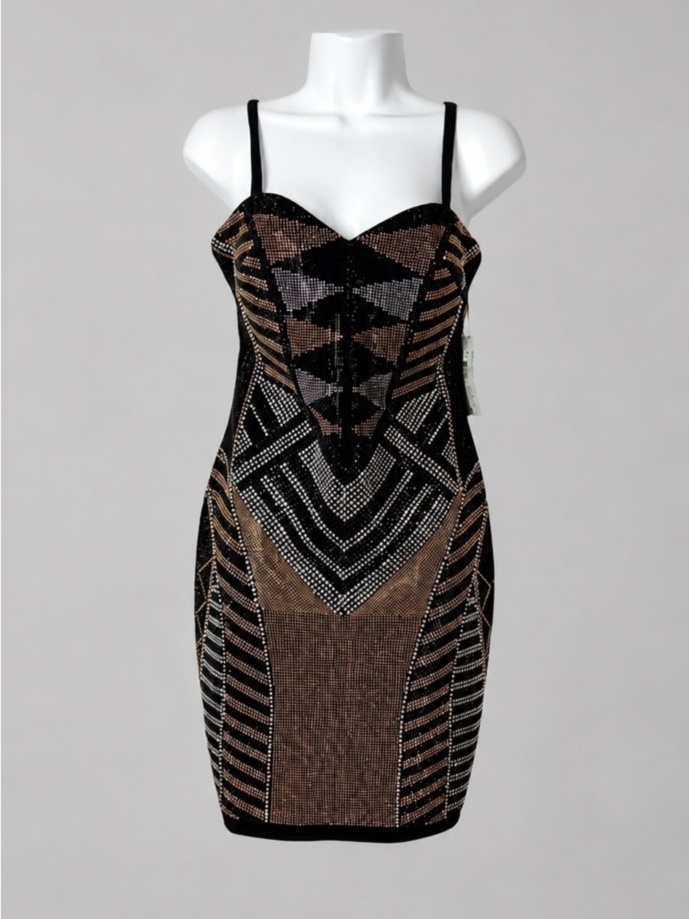 Bisou Bisou Michele Bohbot Studded Dress Black Gold Silver Spaghetti Straps